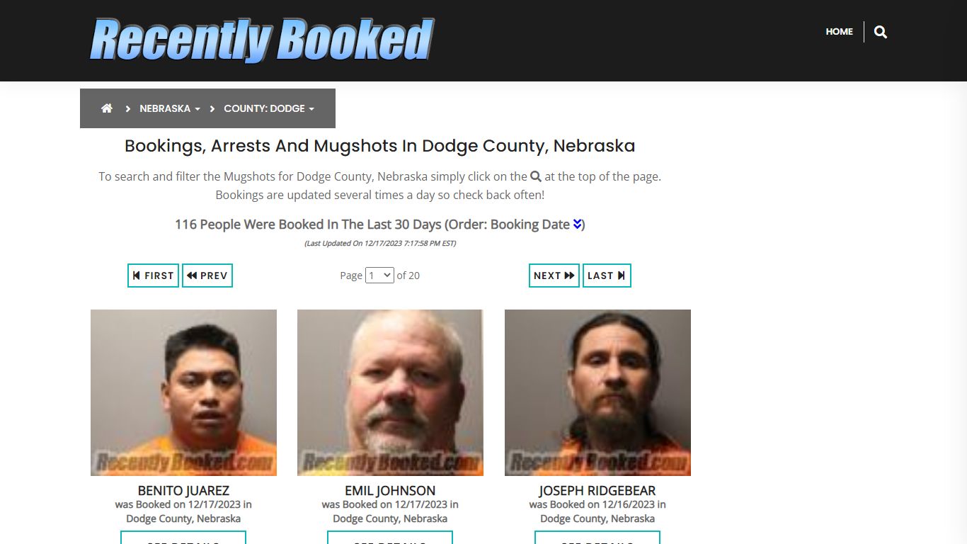 Recent bookings, Arrests, Mugshots in Dodge County, Nebraska