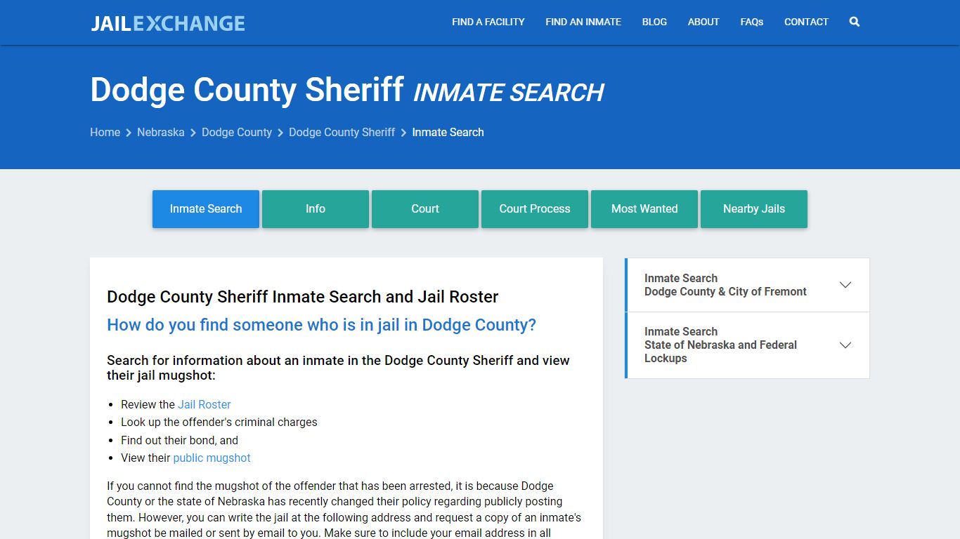 Inmate Search: Roster & Mugshots - Dodge County Sheriff, NE - Jail Exchange