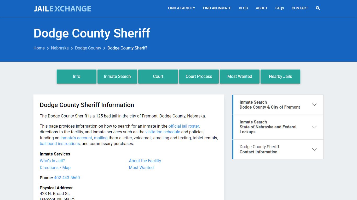 Dodge County Sheriff, NE Inmate Search, Information - Jail Exchange